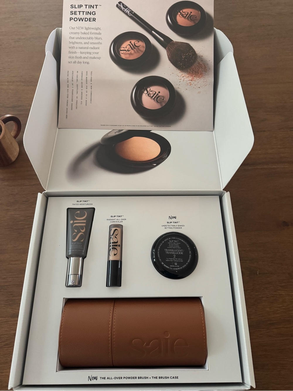 Saie Makeup Set with Brown Brush Case and Neutral Tones
